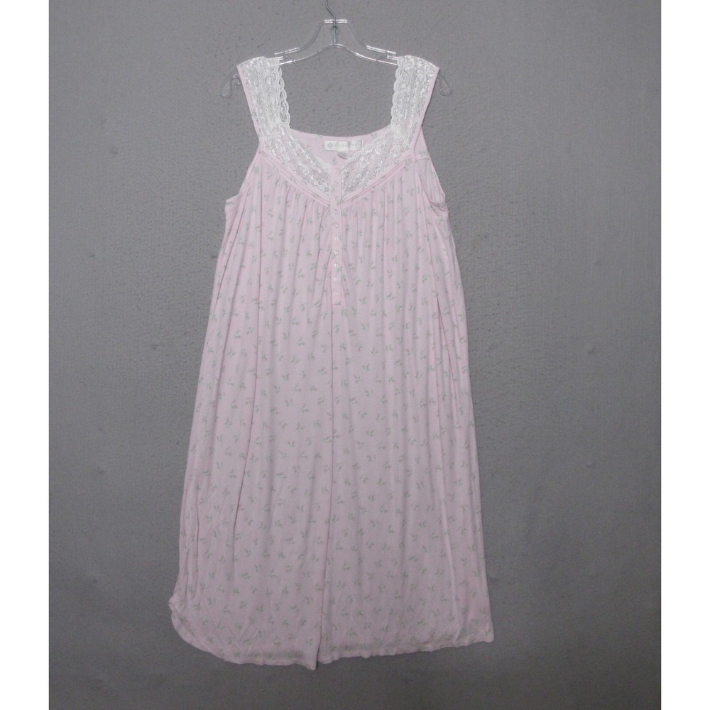 Eileen West Nightgown Small Pink Floral Lace Trim Cottage Core Boho Coquette